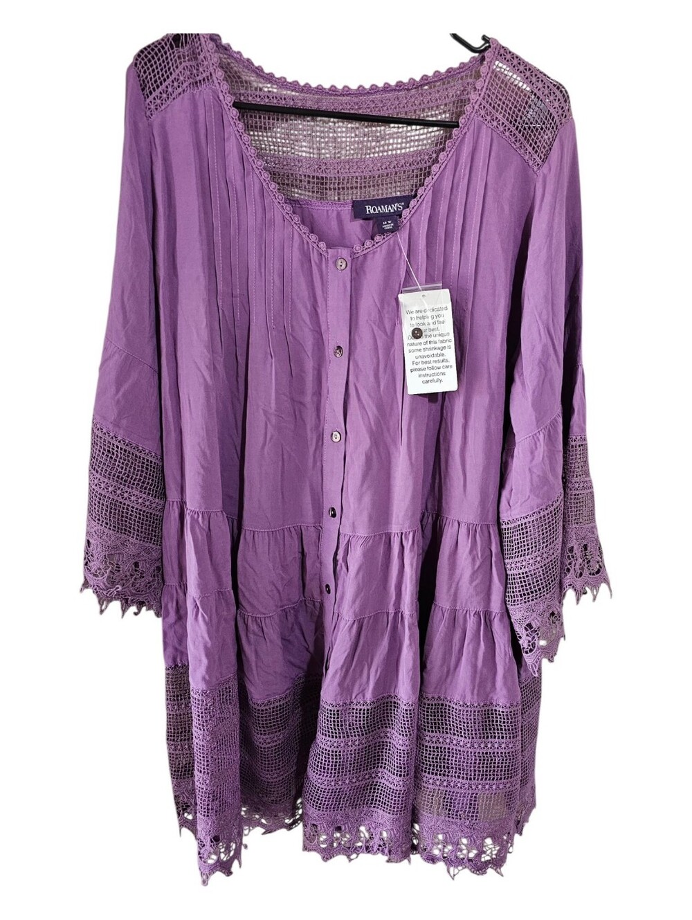 Roaman's Lace Illusion NWT Tiered Tunic Blouse Amethyst Purple Plus 18W 18
